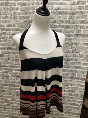 Allen B.  Black, Cream & Red Striped Halter Camisole Top Sz S, Y2K, Summer